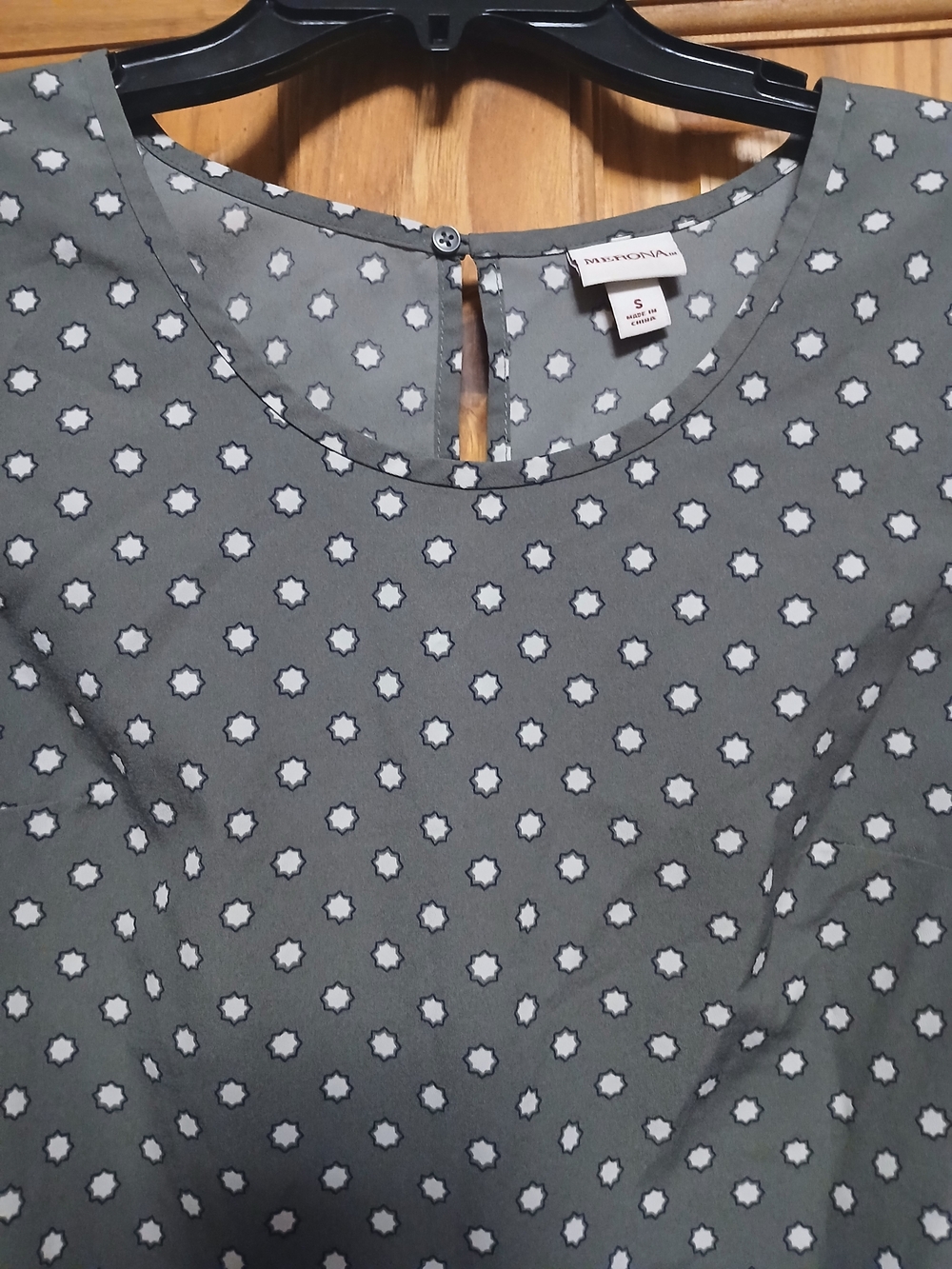 Merona Gray Long-Sleeve Dot Floral Print Blouse